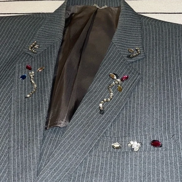 Vintage Sears Gray Pinstripe Custom Painted Showgirl Blazer Suit Jacket - Picture 6 of 16